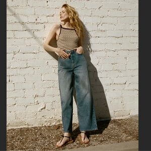 NWT Dôen Tatum Jeans in Eze Medium Blue Denim Wash, Size 31 High Waist Wide Leg